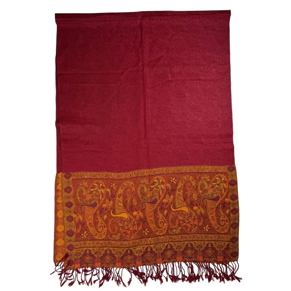 Unbranded Boho Ethnic Womens Pashmina Scarf Wrap Burgundy Paisley